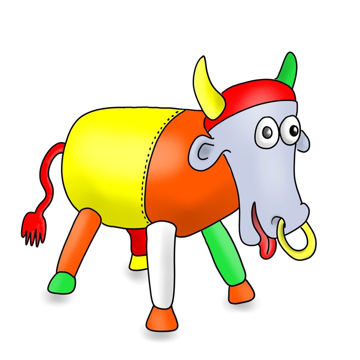 Steel drum cow in yellow and orange